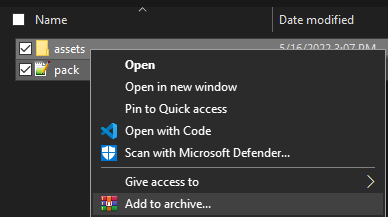 Creating ZIP file